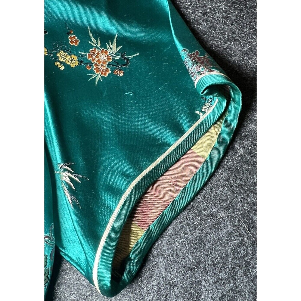 Silk Embroidered Mandarin Collar Top - Teal Green - Picture 6 of 16